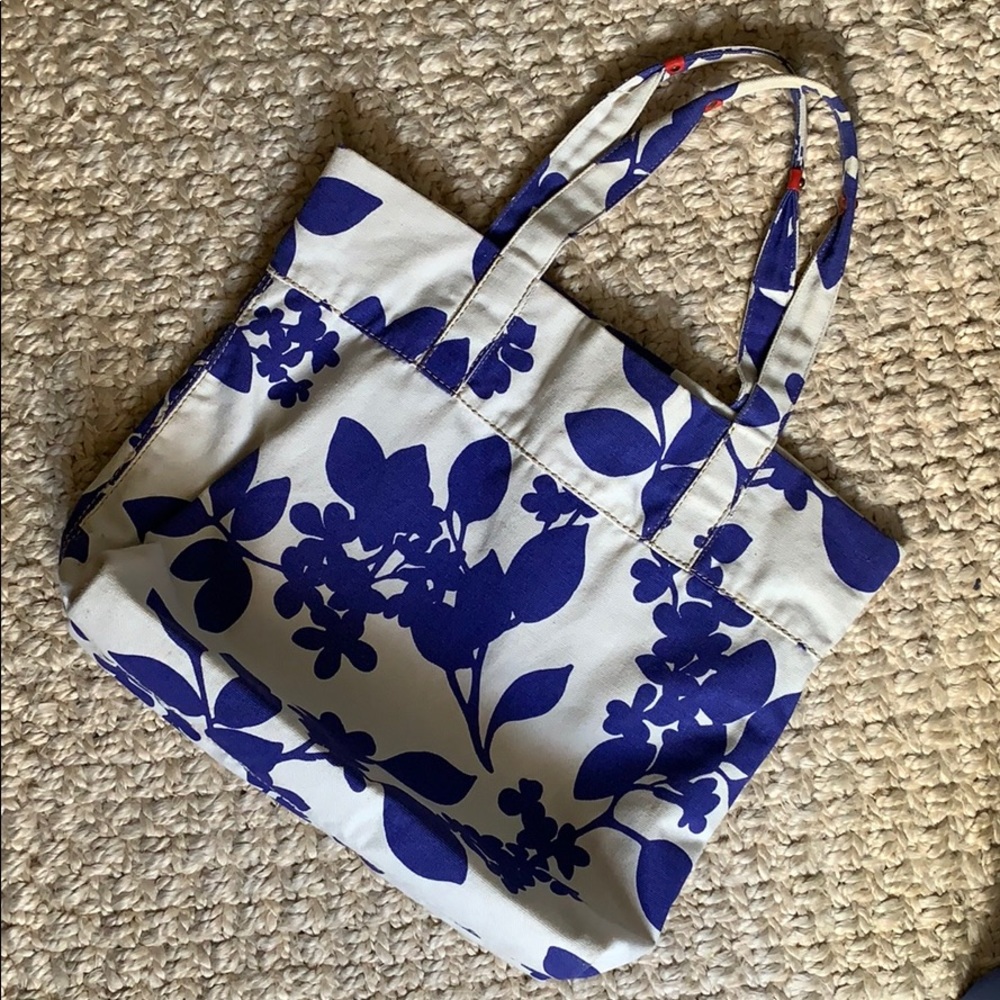 Gap Canvas Floral Tote with Lining and Red Accents